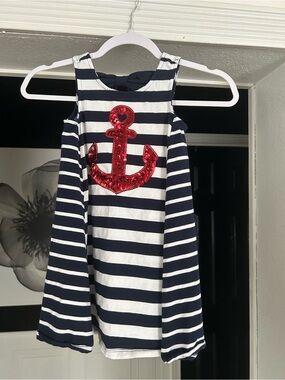 Tommy Bahama Navy & White Striped Dress with Red Sequin Anchor